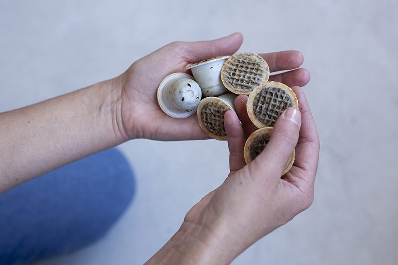 Hands holding compostable coffee caps - Terbodore