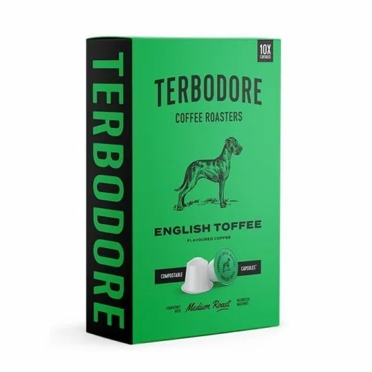 Terbodore English Coffee Capsules box - side view