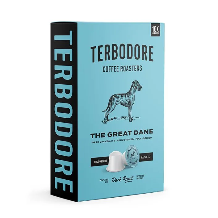 The Great Dane Capsules box - side view - Terbodore Coffee