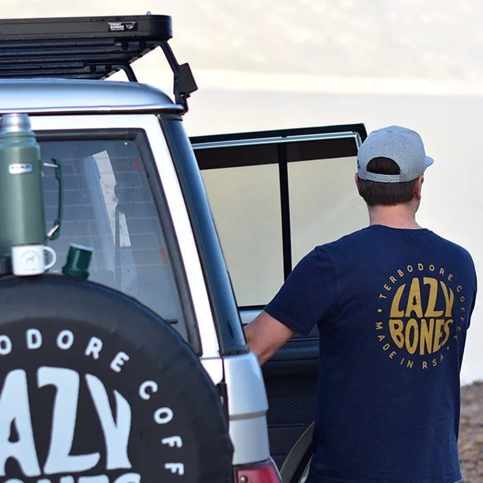 Man next to car with Lazy Bones tshirt on - Terbodore