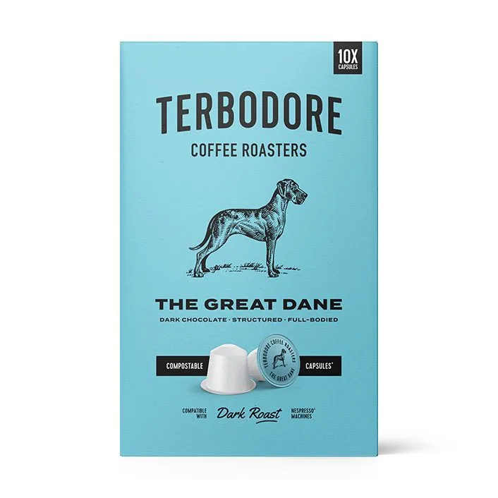 Front packaging of Great Dane Flavoured Capsules - Terbodore