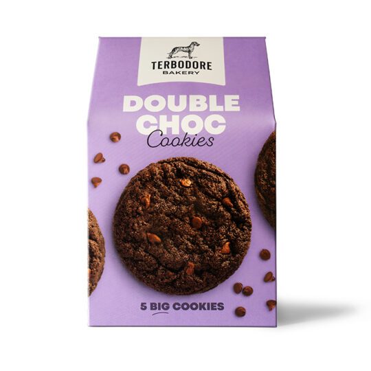 Double Choc Cookies box front view - Terbodore Bakery