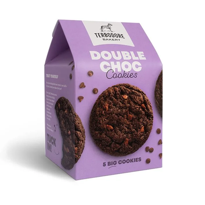 Double Choc Cookies box side view - Terbodore Bakery