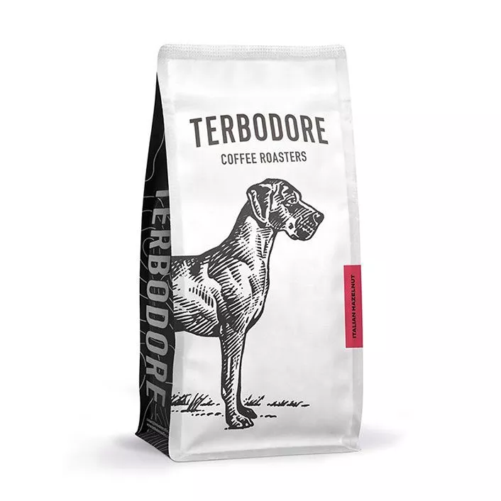 Terbodore Italian Hazelnut 1kg coffee bag - side