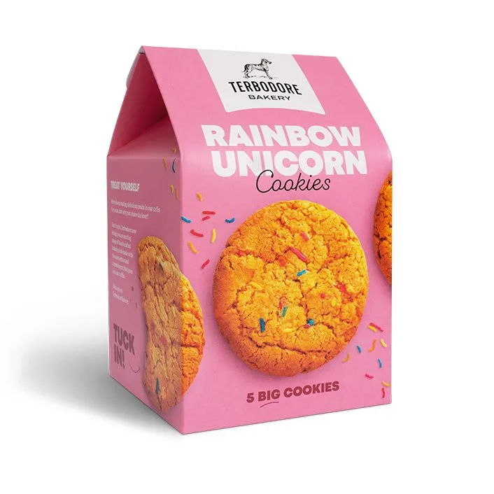 Rainbow Unicorn box side view - Terbodore Bakery